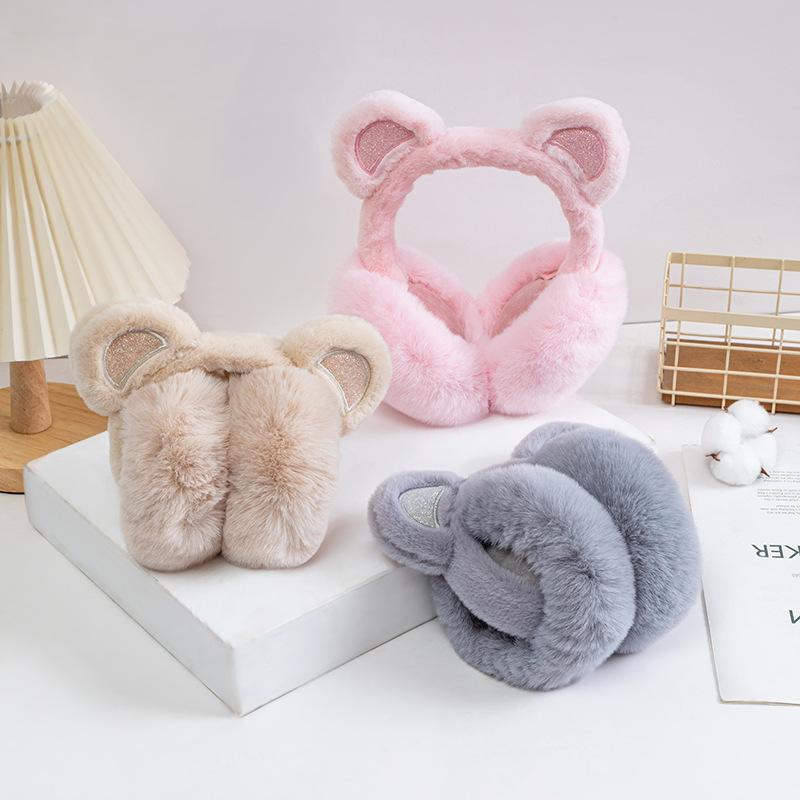 Orecchie da Animale Carine Morbide Paraorecchie Forma di Hamburger Accessori Abbigliamento Borsa Orsetto Peluche Paraorecchie Pieghevoli