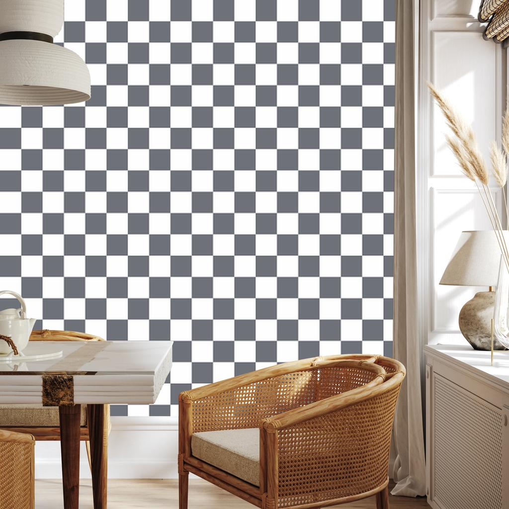 Checkerboard Wallpaper Gray, White and Light Gray 50x1000