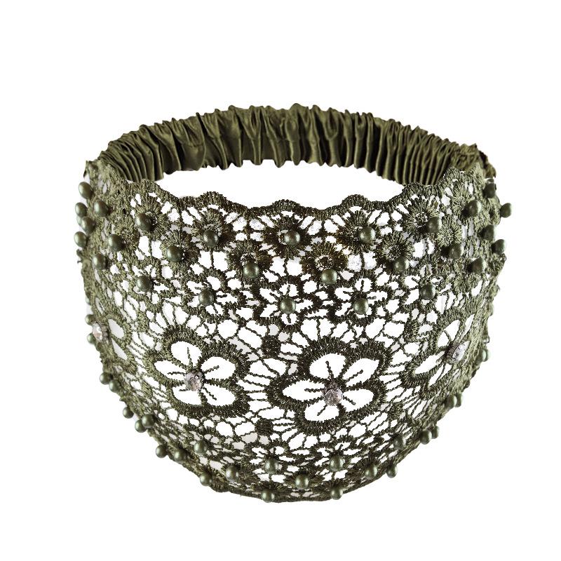 Women's Beaded Rhinestone Wide Headband: White Hair Coverage, Daily Korean Style