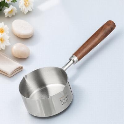 Sauce Pan Oil Boil Container Stainless Steel Wood Handle Compact Small Saucepan Kitchen Cooking Pot Reusable Pour Spout