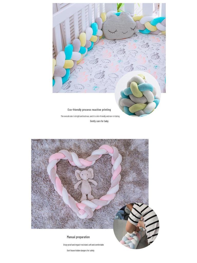 Cojín Nudo Trenzado Danés de Cuatro Hebras – Protector de Cuna Anticolisión para Habitación Infantil