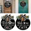 Welcome Sign for Front Door Round Wood Hanging Door Plaque Hope You Like Dogs/Cats Farmhouse Porch Decorations