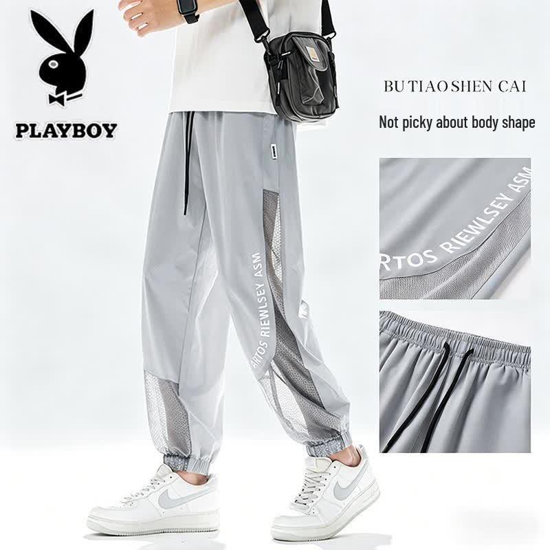 PLAYBOY Men s Ice Silk Casual Jogger Pants L