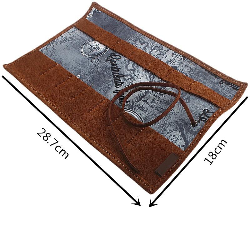 Retro Pencil Case Handmade Genuine Leather Roll Up Pen Curtain Bag Pouch Wrap Holder Stationery School Supplies