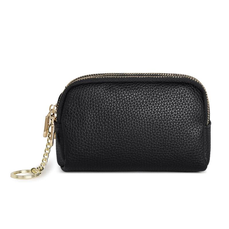Women Leather Zipper Pouch Wallet with Keychain – Compact Coin Purse, Card Holder, Double Zipper, Everyday Carry Organizer