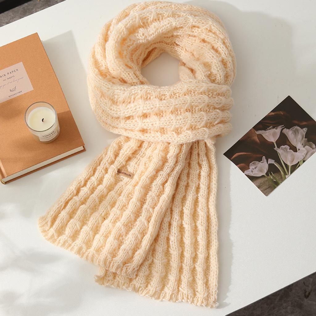 Winter Women's High-End Knitted Wool Scarf Korean Style Versatile Solid Color Warm Neck Warmer Thickened Couple Student Scarf
