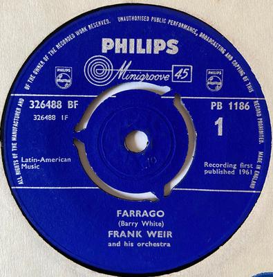 7-Zoll Schallplatte FRANK WEIR & HIS ORCHESTRA - Farrago PB1186 Philips 1961 UK Jazz Gebraucht