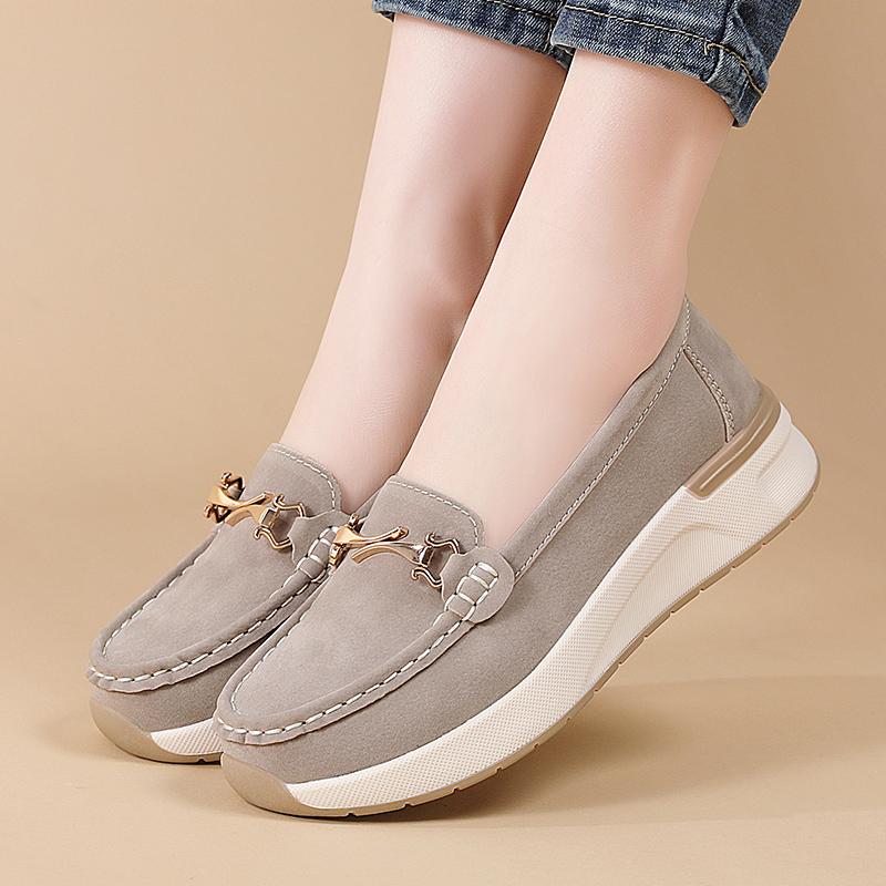 Women Wedge Chunky Shoes Platform Loafers Casual Thick Sole Elevator Slip on Black Shake Shoes Large Size