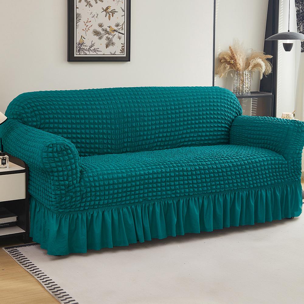 1Pc Seersucker Sofa Slipcover With Skirt Solid Color Bubble Gauze Sofa Couch Cover Dustproof Furniture Protector For Living Room