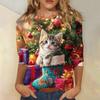 Dámské módní a ležérní top s tříčtvrtečním rukávem a vánočním potiskem s kulatým výstřihem