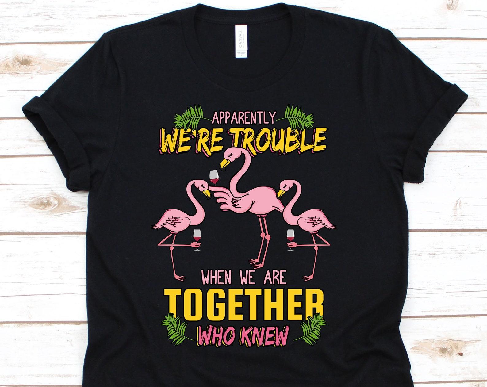 Apparently We re Trouble When We Are Together Who Knew T-Shirt, Flamingo Shirt, Wine Shirt, Wine Lovers, Drinking Wine 3XL