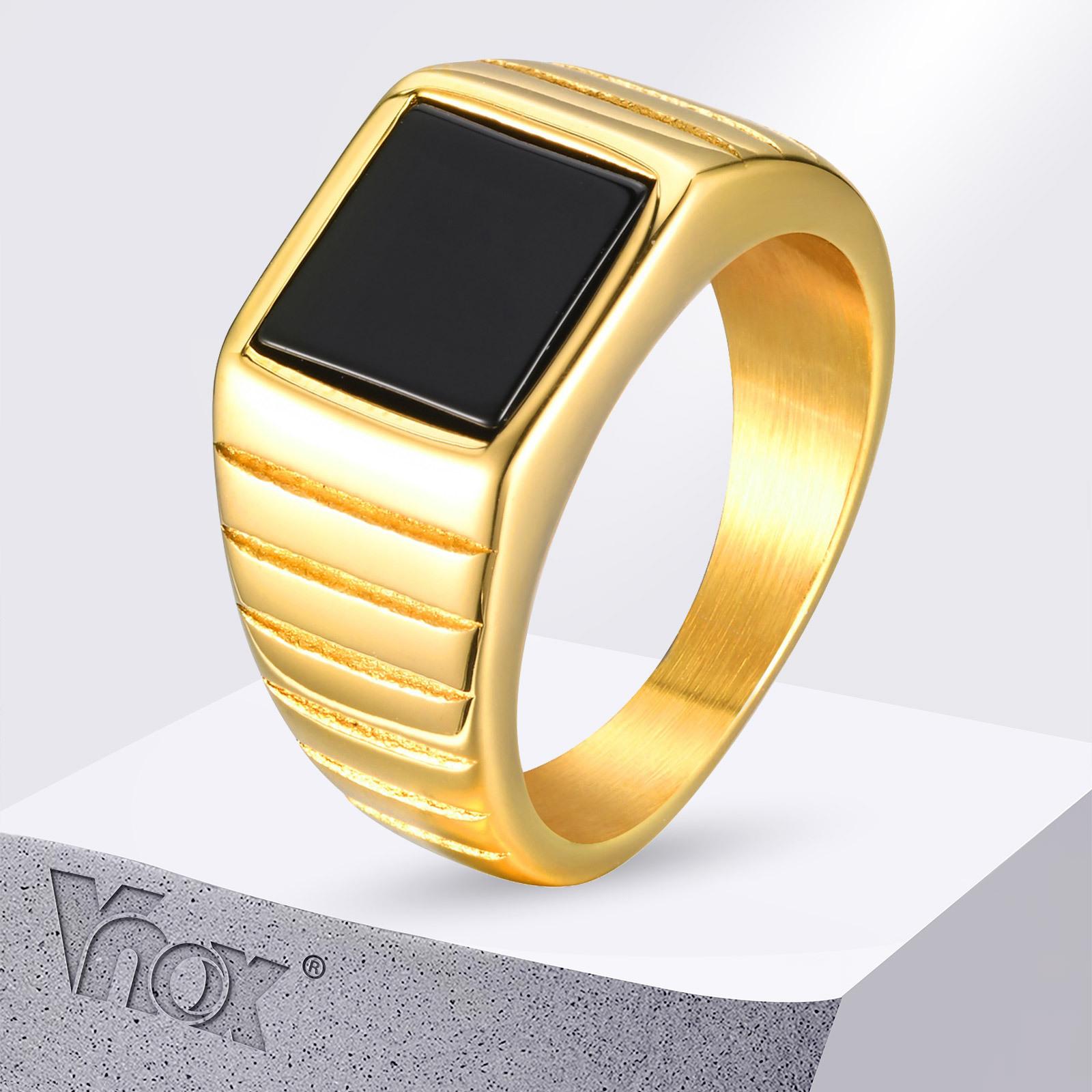 

Vnox 10mm Signet Ring for Men Women, Black Square Onyx Top Ring,Gold Plated Unisex Stainless Steel Finger Band Statement Jewelry 6