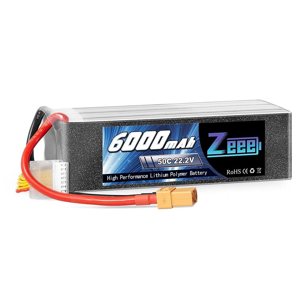 

Zeee 6S Lipo 22.2V 50C 6000mAh Літій-полімерний акумулятор високої ємності з роз ємом XT90 для радіокерованих автомобілів, радіокерованих продуктів, дронів тощо.
