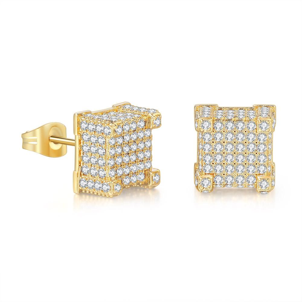 Hiphop Rock Stud Earrings For Women Classic Gold Color Jewelry Crystal Iced Out CZ Piercing Cartilage Ear Accessories Wholesale
