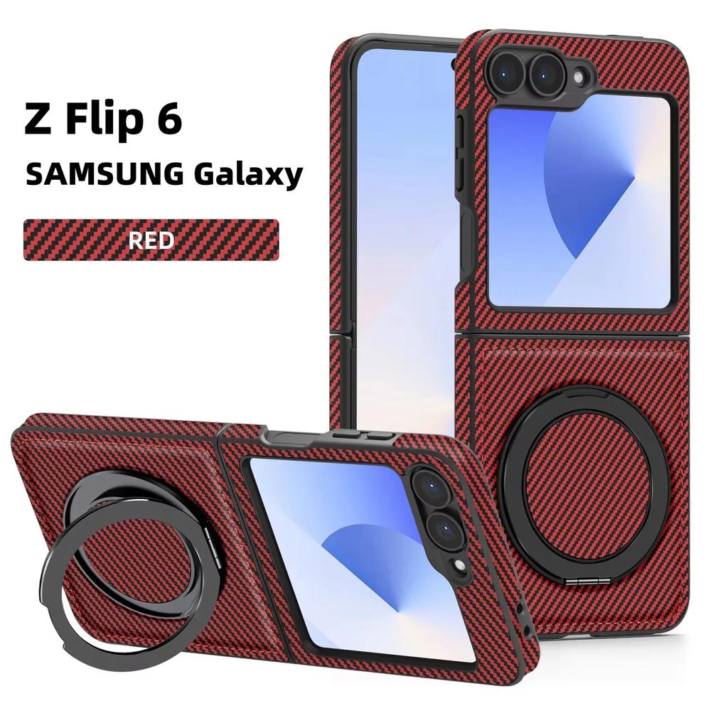 For Samsung Galaxy Z Flip 7 6 5 4 3 Luxury Magnetic Carbon Fiber Texture Hard Case with Ring Holder Phone Stand Compatible Cover