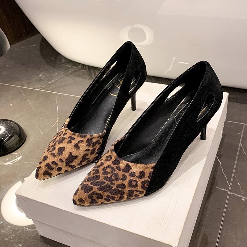 Fashion Women's Fashion Thin Heel Shoes Pointed Shallow Mouth Suede Splicing Anti-slip Wear-resistant High Heels