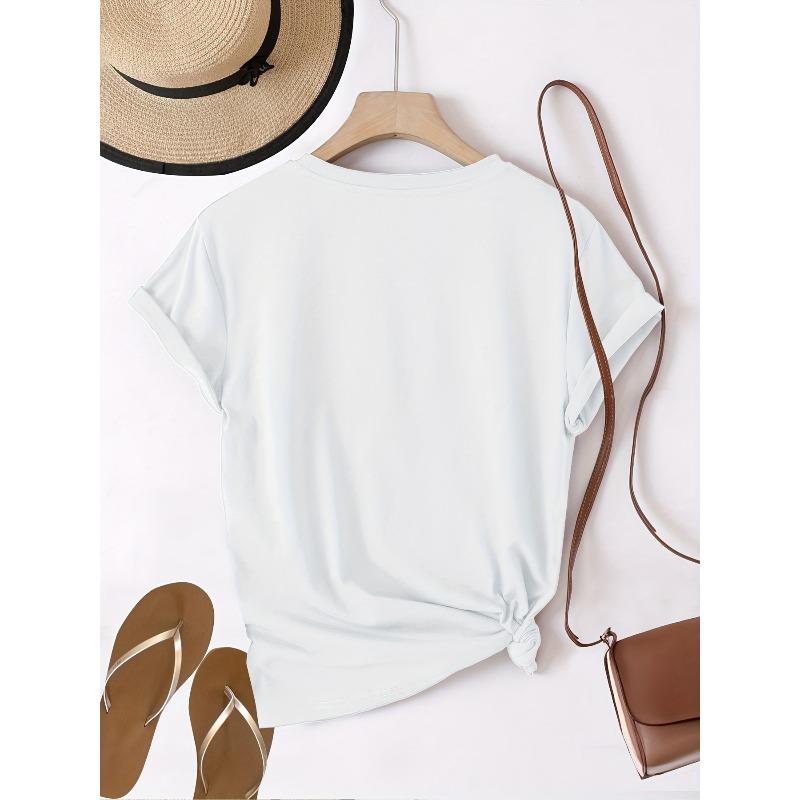 Women Graphic Print T-Shirt Crew Neck Short Sleeve Spring Summer Casual Top
