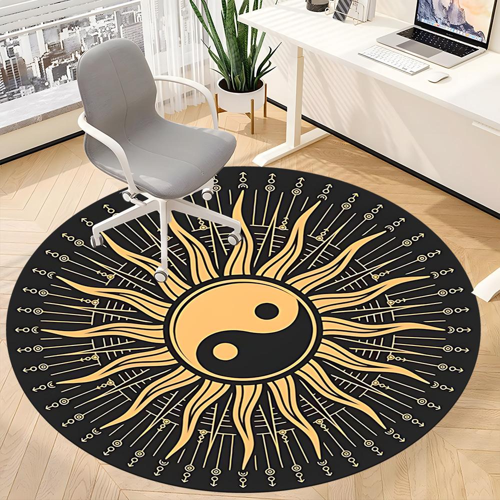 1pc Yin Yang Sun Office Round Area Rug, Indoor Mat Suitable For Office, Under Office Chairs Bedroom Living Room Home Decor, Room Deco