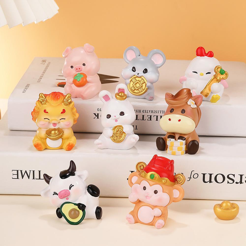 Twelve Zodiac Figurines, Cartoonish and Cute Cake Decorations, Resin Handicrafts, Office Desk Decorations, Small Ornaments