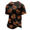 Men's Halloween Print Short Sleeve Henley Shirt Casual Button Up Top with Pumpkin Pattern Lightweight Breathable Fabric for Everyday Wear