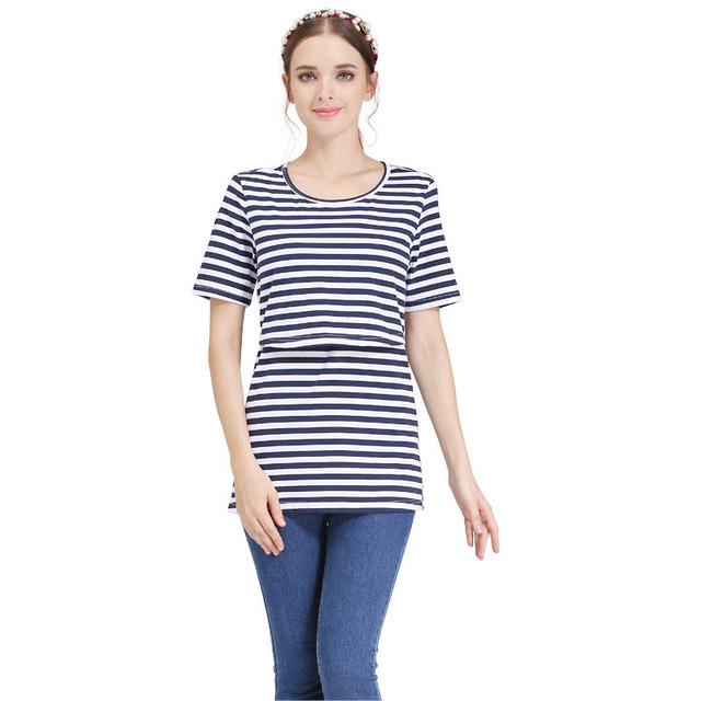 

Maternity Striped Slim-Fit Short-Sleeve Cotton Nursing T-Shirt, Plus Size XXL
