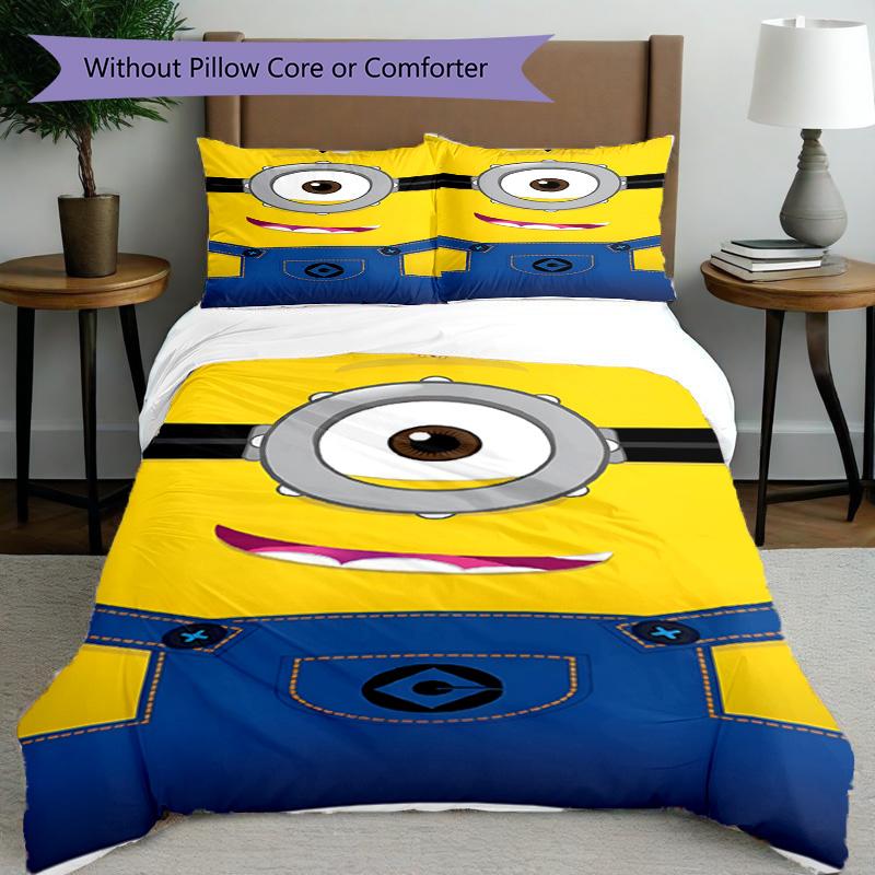 3pcs Duvet Cover Set (1*Duvet Cover + 2*Pillowcase, Without Core), Minions Print Bedding Set, Bedroom Decor, All‑Season, Birthday Gift