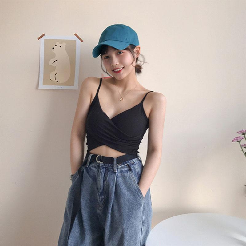 Tank Top Knit Halter Crop Tops Women Summer Camis Backless Cross Design Camisole Fashion Tube Female Sleeveless Cropped Vest