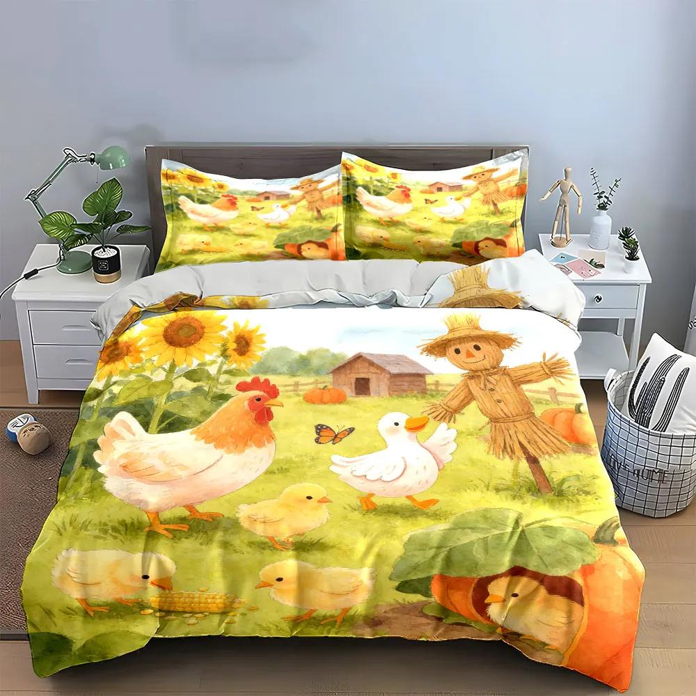 Farm Animal Trio Decoration Set Soft Comfortable Duvet Cover Bedding Set Included 1*Duvet Cover & 2*Pillowcases Gift