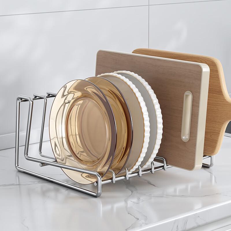 L-Shaped Carbon Steel Countertop Dish Drying Rack with Drain Tray