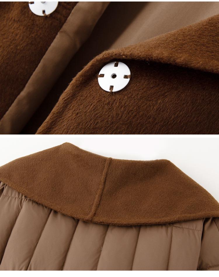Extra Long Over-the-Knee Down and Wool Coat with Belt and Large Lapel for Autumn & Winter YJ1393