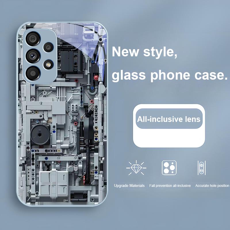 Grey Blue Machine Device For Samsung Galaxy S24 Plus S20 21 FE S23 Ultra S8 9 A70 72 73 50 51 52 53 Tempered Glass Phone Case