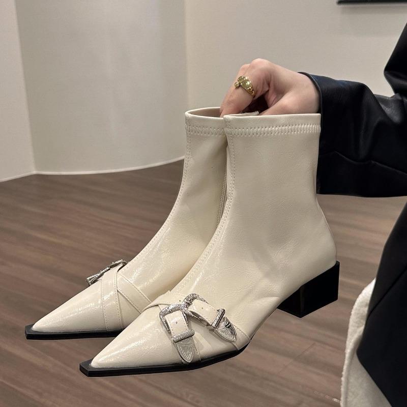 Women Ankle Fashion Pointed Toe Short Ladies Elegant Low Heel Metal Decoration De Mujer for Adult Women 39 5550₽