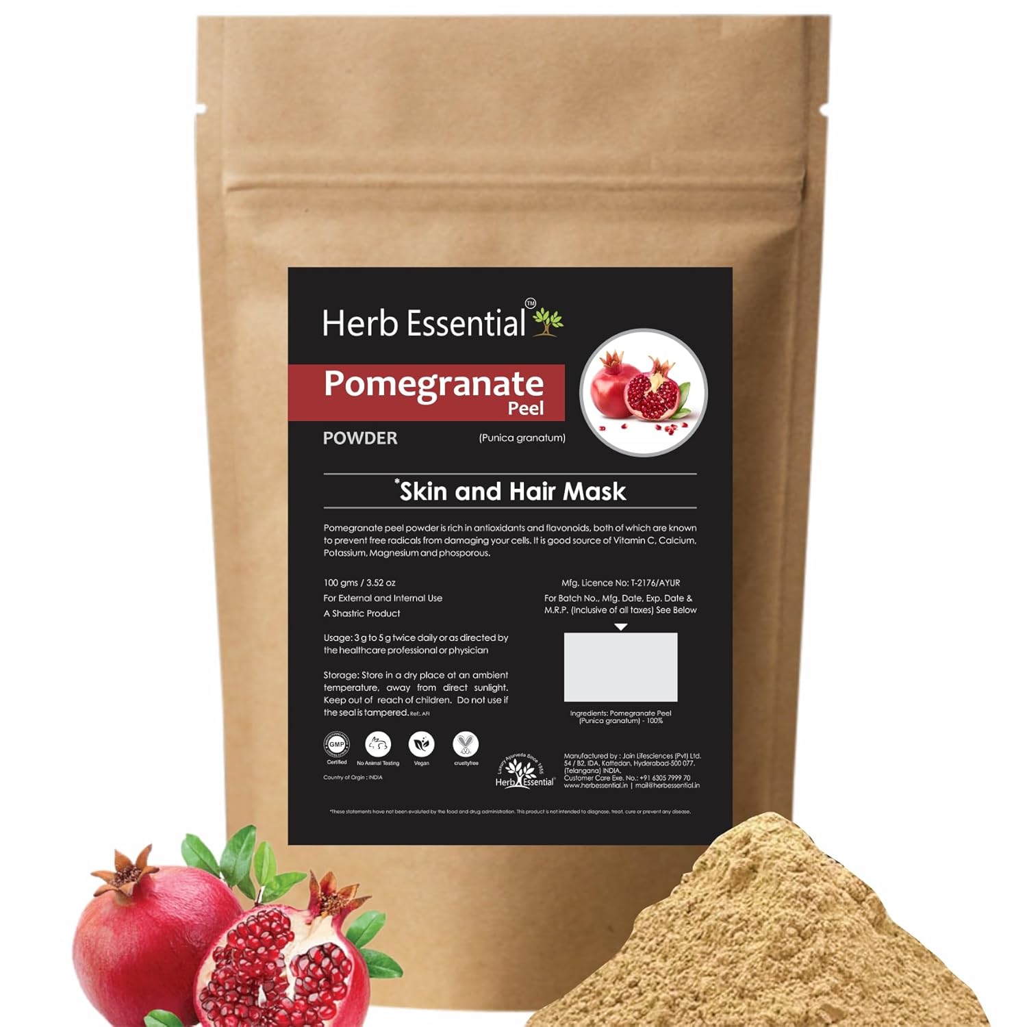 

Herb Essential Порошок из кожуры граната для маски для кожи и волос 100 g