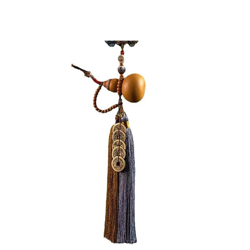 Chinese Knot Car Pendant Natural Gourd Five Emperors Coin Rearview Mirror Pendant Fringe Copper Coin Gourd Auspicious Car Decoration
