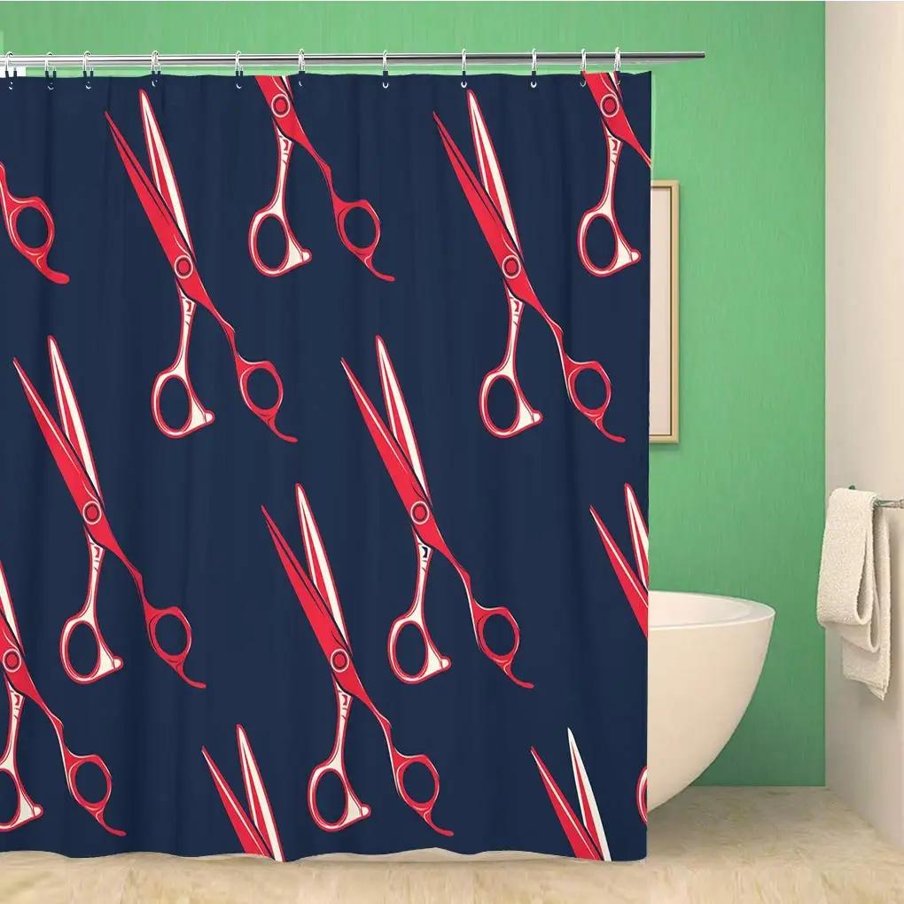 Barbershop Fabric Shower Curtain Set Barber With Tartan Vintage Badge Beard Cut Gentleman Graphic Grooming Screen Bathroom Decor