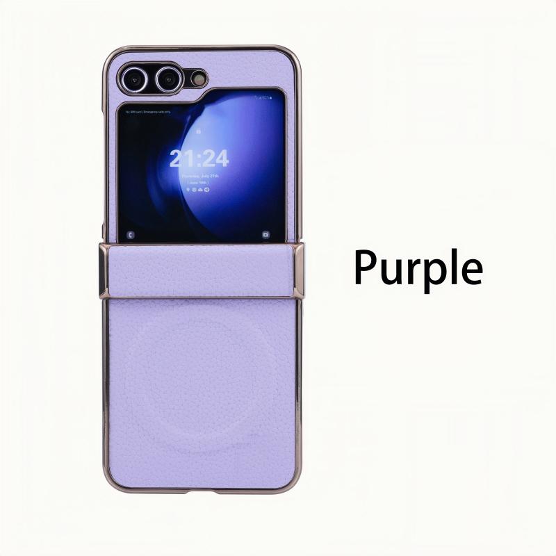For Samsung Galaxy Z Flip 7 6 5 4 3 Lychee Texture Leather Magnetic Anti-Fingerprint Drop-Proof Folding Phone Case