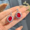 Women Jewelry Set Luxury Red Corundum Pendant Fashion Simple Elegant Pigeon Blood Ring Earrings