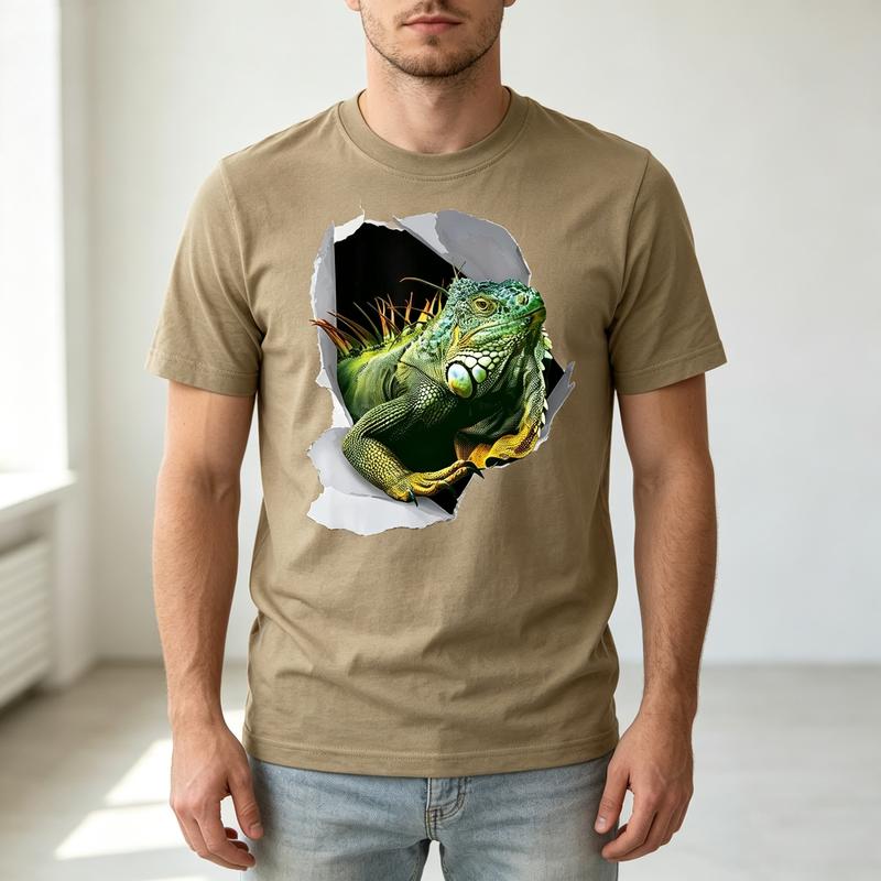 Iguana Rip Graphic T Shirt Lizard Reptile Breakthrough Print Unisexs 100 Cotton Crew Neck Top Oversized T Shirt Harajuku