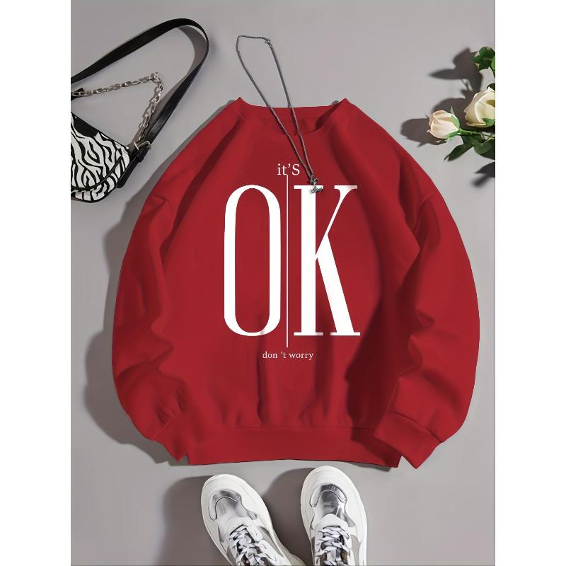 

Женский полиэстеровый свитшот с круглым вырезом, мягкий, повседневный, с длинным рукавом для осени XXL красный