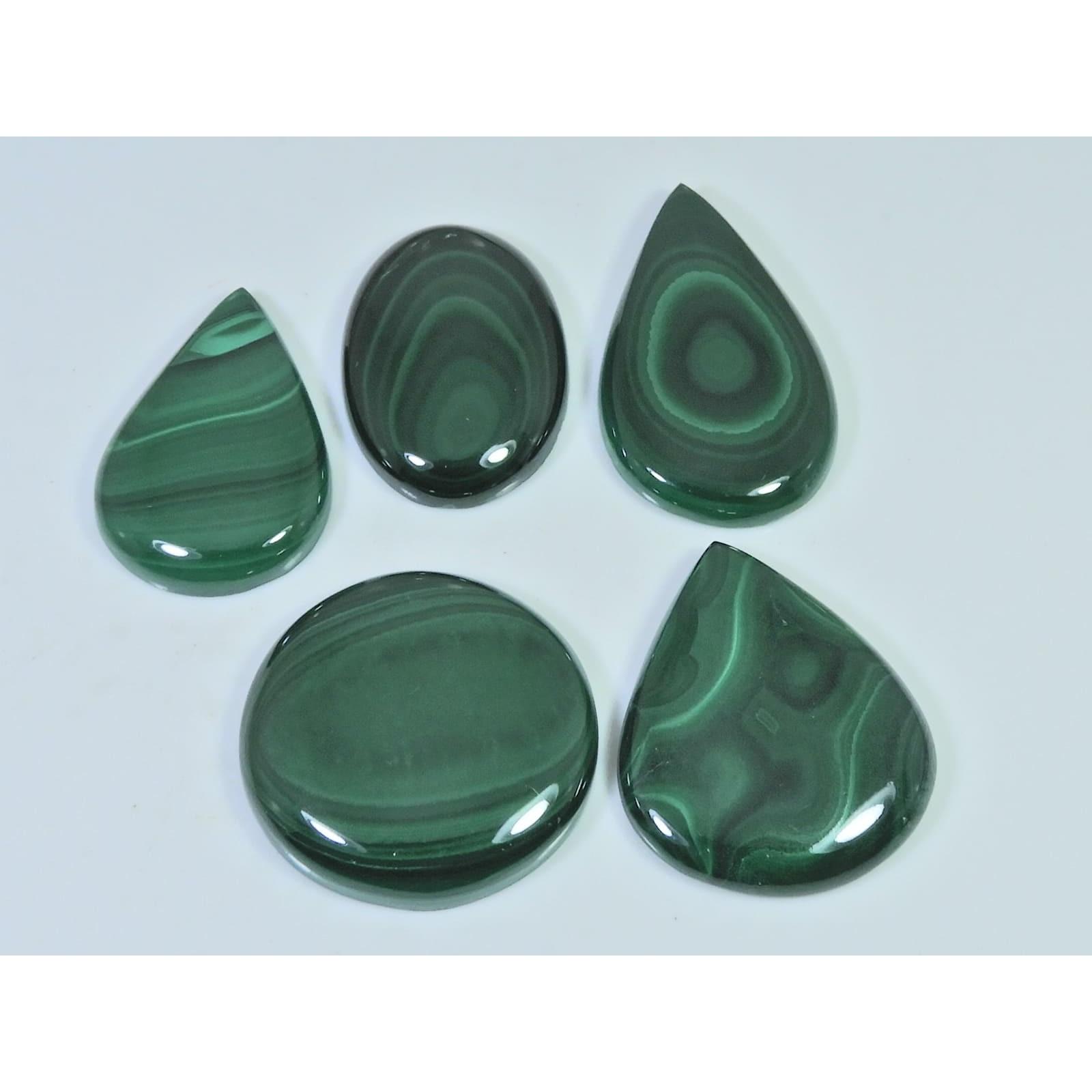 

300Cts. Natural Malachite Mix Shape Cabochon Loose Gemstone 5Pcs Lot C-2105