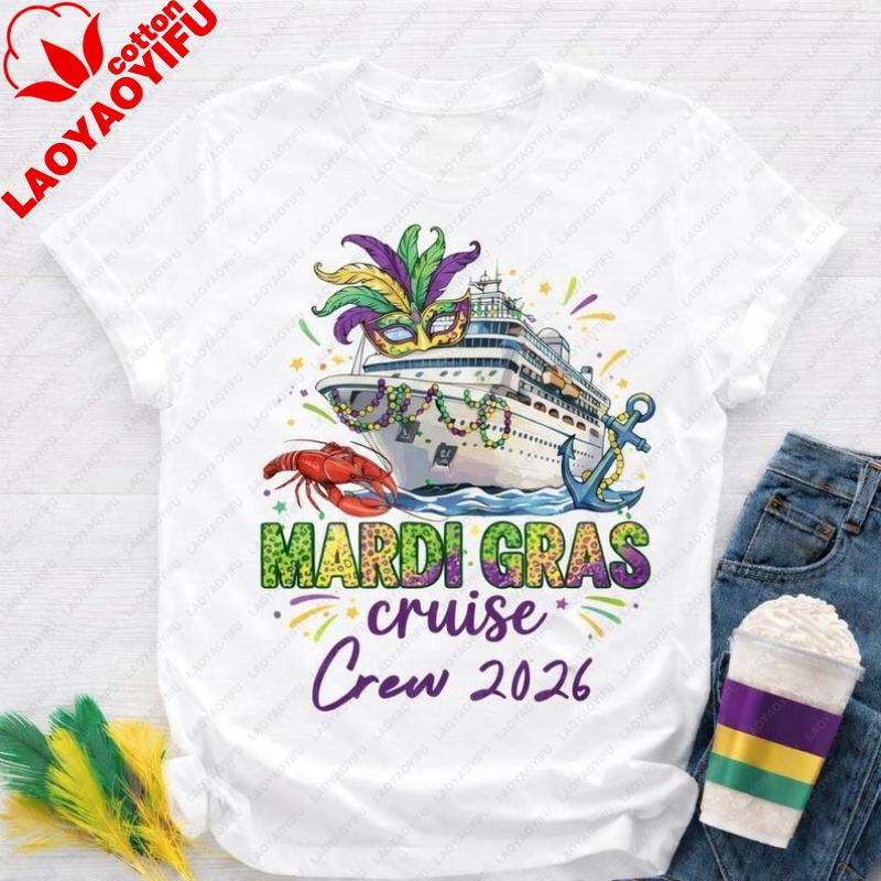 

Mardi Gras Cruise Crew 2026 Matching Shirt Custom Cruise Tee Mardi Gras Cruise Top Family Shirts Trip Tee Oversized T Shirt Y2k 3XL