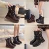 Skinny and Fashionable Retro Thick-soled Round-headed Thick-heeled Short Boots for Women's 2025 Autumn and Winter New Belt Buckle Thick-soled Mart