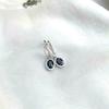 Genuine Natural Blue Sapphire Oval Halo Dangle Drop Silver Earrings  For MOM