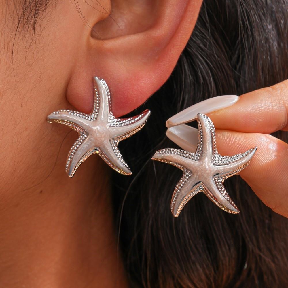 Zinc Zinc Alloy Starfish Stud Earrings Geometric Korean Style Earrings Funny Starfish Ear Studs  Ladies