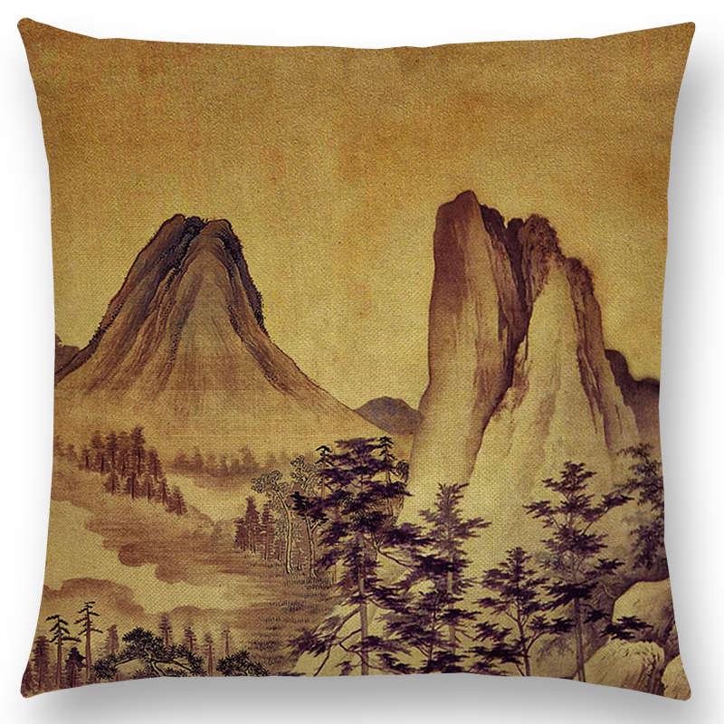 Mount Fuji Spring Pillow Cover Landscape Painting Cushion Cover Four Seasons Nature Scenery Fuji Mountains Sofa Pillow Case