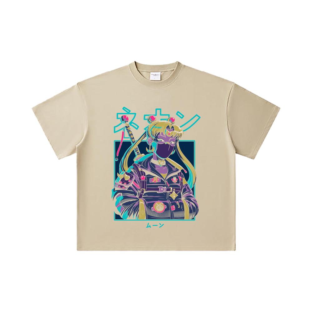 260 GSM Double Yarn 32 Count 100% Cotton Sailor Moon V11 Cyberpunk Print Unisex Heavy Cotton T Shirt