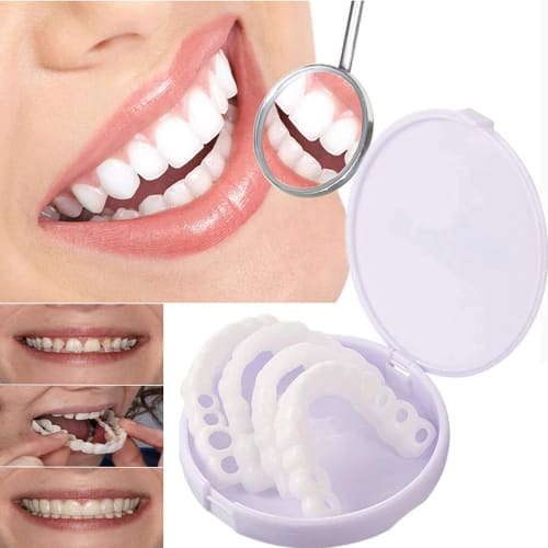 4-Piece Fake Teeth, Dentures, Instant Smile Teeth Covers, Cosmetic Teeth, Comfortable Fit, Most Comfortable Upper and Lower Teeth Care, Teeth Whitenin
