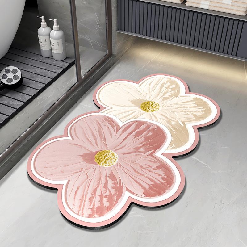 Fresh and Simple Special-shaped Flowers Diatom Mud Bathroom Toilet Toilet Door Water Absorption Dirt-resistant and Easy To Take Care of Floor Mat
