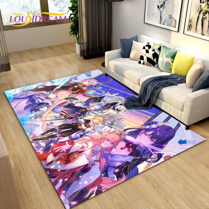 Cartoon Game Gamer Genshin Impact  Area Rug,Carpet Rug for Living Room Bedroom Sofa Doormat Decoration, Kids Non-slip Floor Mat