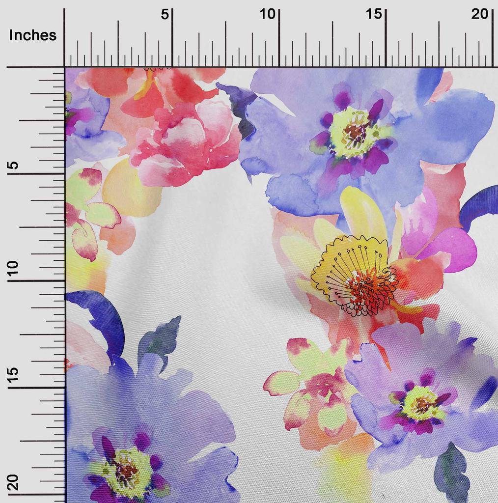 oneOone Cotton Flex Light Blue Fabric Flower Watercolor Quilting Supplies Print Sewing Fabric By The Yard 40 Inch